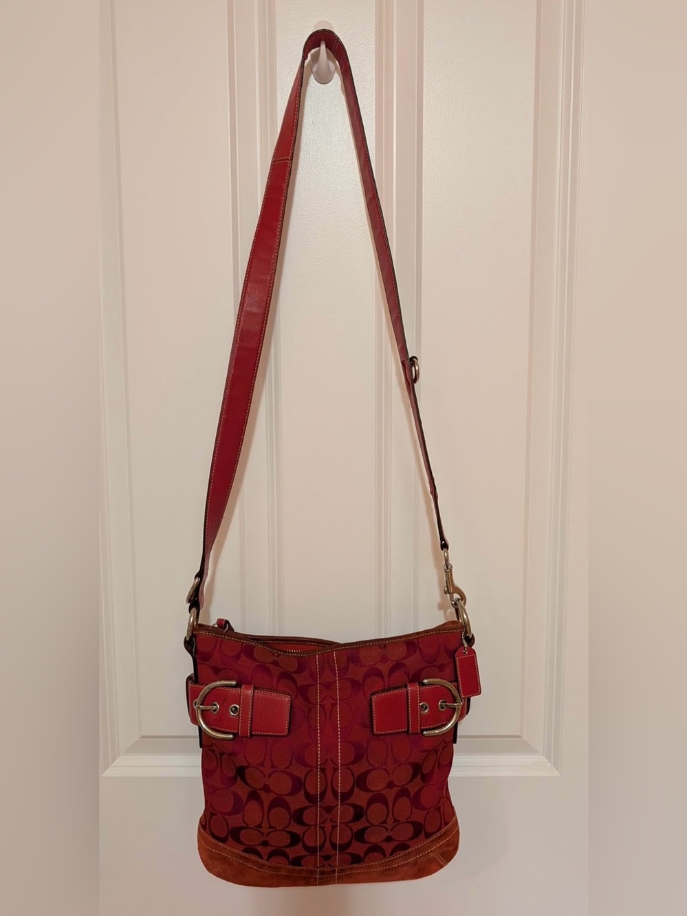 Coach vintage suede and Signature duffle crossbody Shoulder Bag